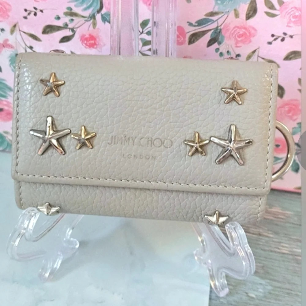 ✨Jimmy Choo Star Studded Neptune Gray Key Holder Wallet 🌟